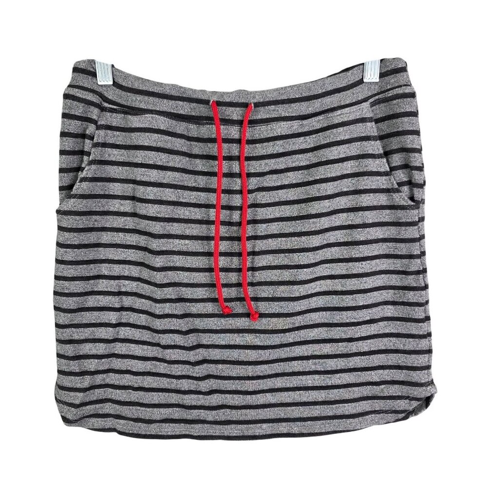 Womens Sundry Gray Black Striped Skirt Drawstring Viscose Cotton Blend Size 1